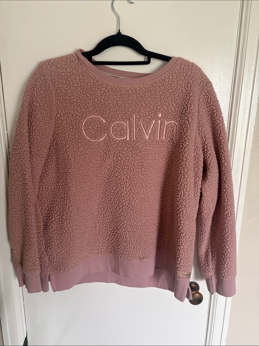 Calvin Klein Pink Sherpa Pullover with Embroidered Logo